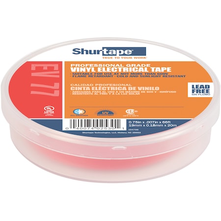 Shurtape Electrical Tape, Red, 3/4"X66Ft EV 077C