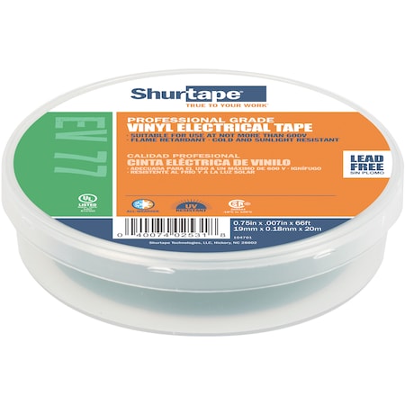 Shurtape Electrical Tape, Green, 3/4"X66Ft EV 077C