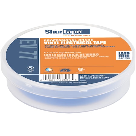 Shurtape Electrical Tape, Blue, 3/4"X66Ft EV 077C