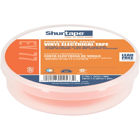 Shurtape Electrical Tape, Orange, 3/4"X66Ft EV 077C