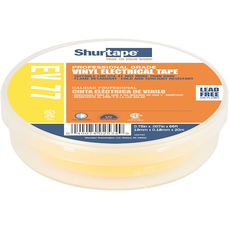 Shurtape Electrical Tape, Yellow, 3/4"X66Ft EV 077C