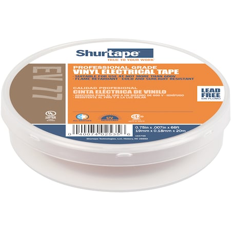 Shurtape Electrical Tape, Brown, 3/4"X66Ft EV 077C
