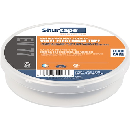 Shurtape Electrical Tape, Black, 3/4"X66Ft EV 077B
