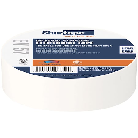 Shurtape Electrical Tape, White, 3/4"X66Ft 200783
