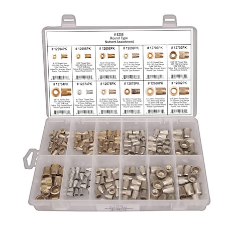 Disco Round Type Nutsert Assortment, 190 PCS 8208