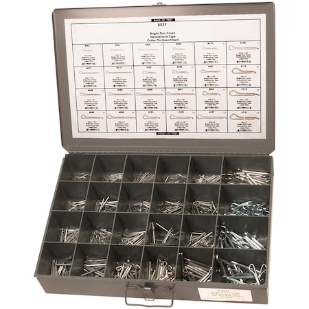 Disco Zinc Finish Cotter Pin Assort 24 Hole Gray Metal Tray 8531
