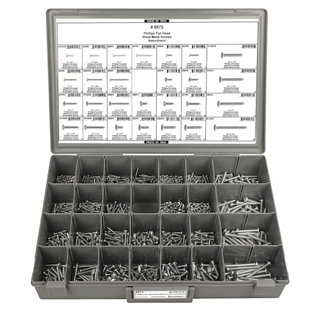 Disco Philips Sheet Metal Screw Assrt, 825 PCS 8672