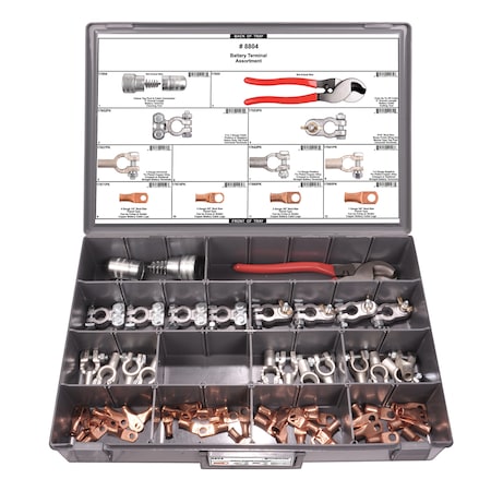 Disco Battery Terminal Assrtmnt Adjustable Gray Plstc Tray 8804