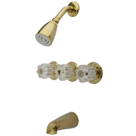 Kingston Brass Tub and Shower Faucet, Standard, 5, Wall Mount, Polished Brass KB132