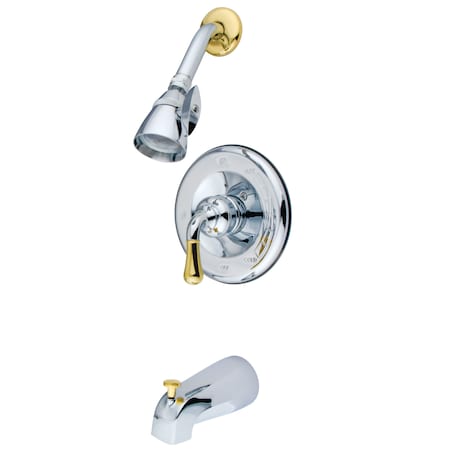 Kingston Brass Tub and Shower Faucet, Standard, 3, Wall Mount, Polished Chrome/Polished Brass KB1634
