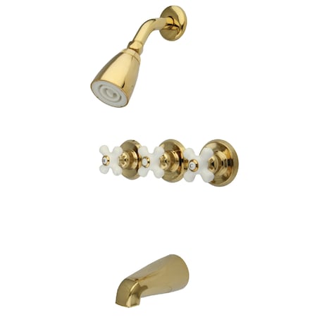 Kingston Brass Tub and Shower Faucet, Polished Brass, Wall Mount KB232PX