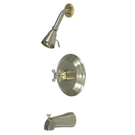 Kingston Brass Tub and Shower Faucet, Standard, 3, Wall Mount, Brushed Nickel/Polished Brass KB2639BX