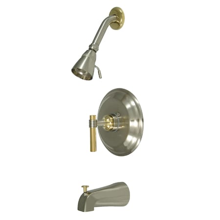 Kingston Brass Tub and Shower Faucet, Standard, 3, Wall Mount, Brushed Nickel/Polished Brass KB2639MLT