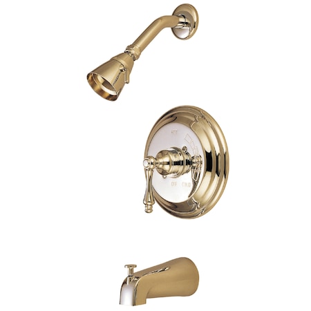 Kingston Brass Tub and Shower Faucet, Standard, 3, Wall Mount, Polished Brass KB3632ALT