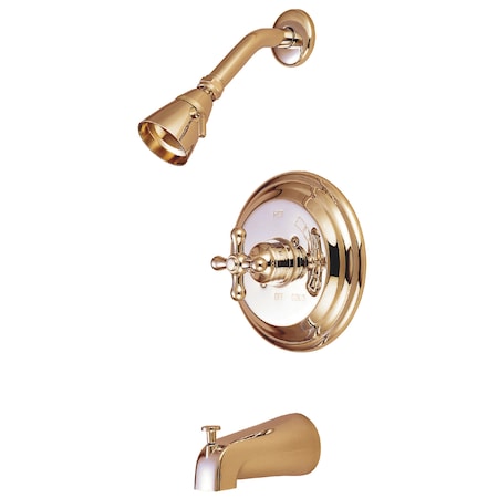 Kingston Brass Tub and Shower Faucet, Standard, 3, Wall Mount, Polished Brass KB3632AXT