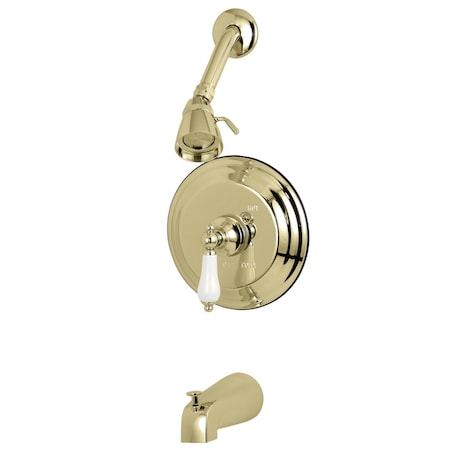Kingston Brass Tub and Shower Faucet, Standard, 3, Wall Mount, Polished Brass KB3632PLT