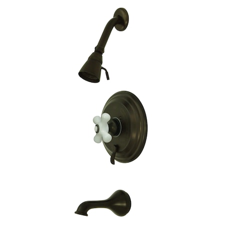 Kingston Brass KB36350PX Tub & Shower Faucet with Porcelain Cross Handle KB36350PX