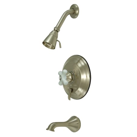 Kingston Brass KB36380PX Tub & Shower Faucet with Porcelain Cross Handle KB36380PX