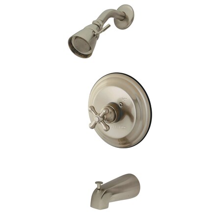 Kingston Brass Tub and Shower Faucet, Standard, 3, Wall Mount, Brushed Nickel KB3638AXT