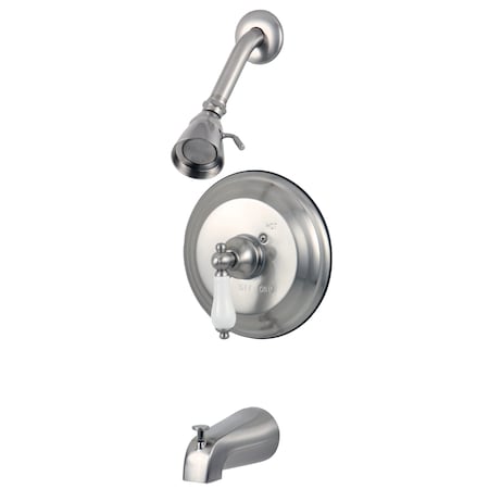 Kingston Brass Tub and Shower Faucet, Standard, 3, Wall Mount, Brushed Nickel KB3638PLT