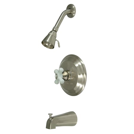 Kingston Brass Tub and Shower Faucet, Standard, 3, Wall Mount, Brushed Nickel KB3638PX