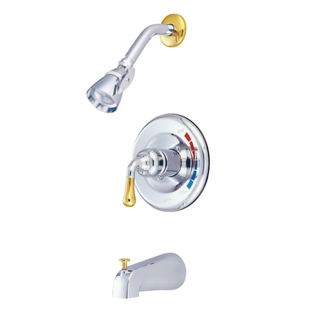 Kingston Brass Tub and Shower Faucet, Polished Chrome/Polished Brass, Wall Mount KB634T