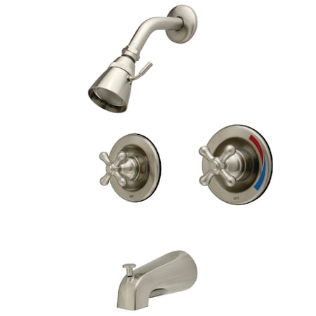 Kingston Brass Tub and Shower Faucet, Brushed Nickel, Wall Mount KB668AX