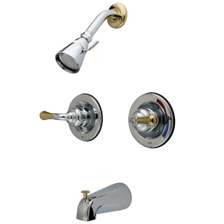 Kingston Brass Tub and Shower Faucet, Polished Chrome/Polished Brass, Wall Mount KB674