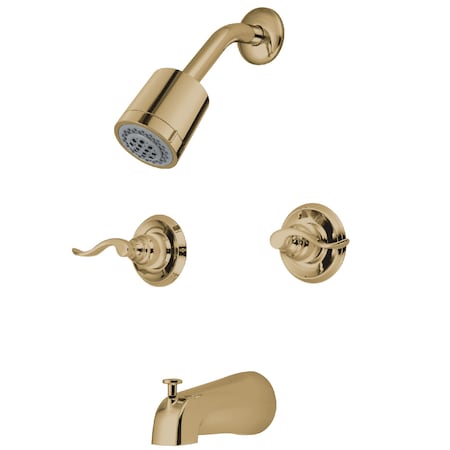 Kingston Brass Tub and Shower Faucet, Polished Brass, Wall Mount KB8242NFL