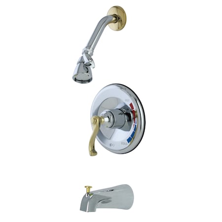 Kingston Brass Tub and Shower Faucet, Standard, 3, Wall Mount, Polished Chrome/Polished Brass KB8634FL