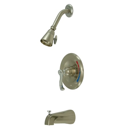 Kingston Brass Tub and Shower Faucet, Brushed Nickel/Polished Chrome, Wall Mount KB8637FLT