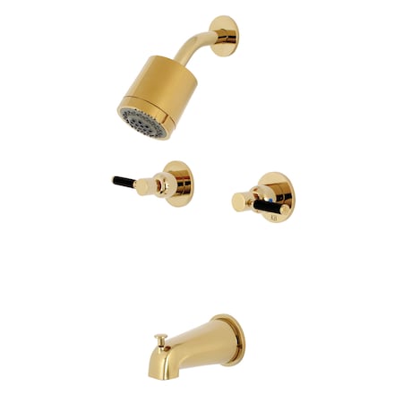 Kingston Brass Tub and Shower Faucet, Standard, 4, Wall Mount, Polished Brass KBX8142DKL