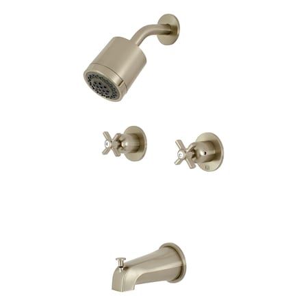 Kingston Brass Tub and Shower Faucet, Brushed Nickel, Wall Mount KBX8148ZX