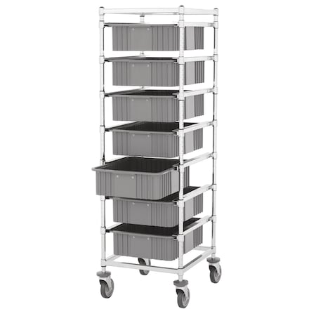 Irsg Bin Cart with (7) 22 in  x 17 in  x 6 in H Gray Bins and Bumpers KC1-2421-63-AE