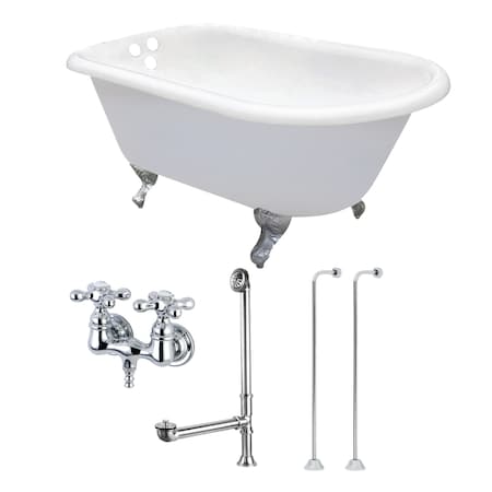 Kingston Brass KCT3D543019C1 54" Cast Iron Clawfoot Tub, 54" L, 30.125" W, White/Polished Chrome, Cast Iron/Brass KCT3D543019C1