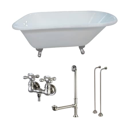 Kingston Brass KCT3D543019C8 54" Cast Iron Clawfoot Tub, 54" L, 30.125" W, White/Brushed Nickel, Cast Iron/Brass KCT3D543019C8