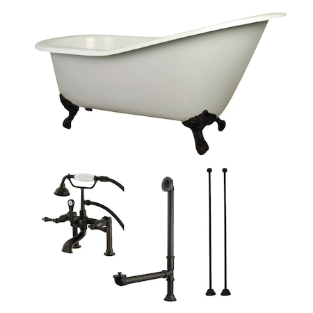 Kingston Brass KCT7D653129C5 62" Cast Iron Clawfoot Tub, 61.5625" L, 30.5" W, White/Oil Rubbed Bronze, Reversible KCT7D653129C5