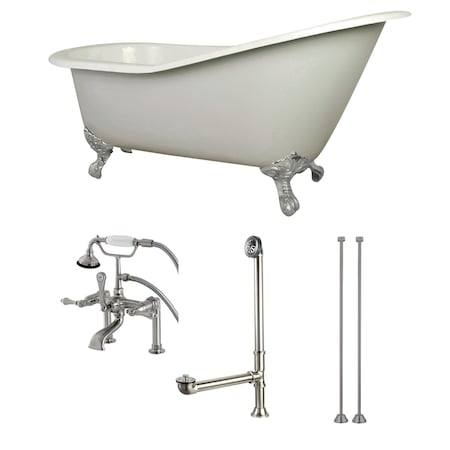 Kingston Brass KCT7D653129C8 62" Cast Iron Clawfoot Tub, 61.5625" L, 30.5" W, White/Brushed Nickel, Reversible KCT7D653129C8