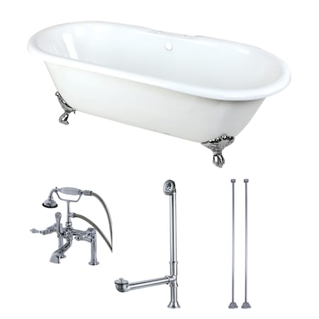 Kingston Brass KCT7D663013C1 66" Cast Iron Clawfoot Tub, 66" L, 30" W, White/Polished Chrome, Cast iron, Center KCT7D663013C1