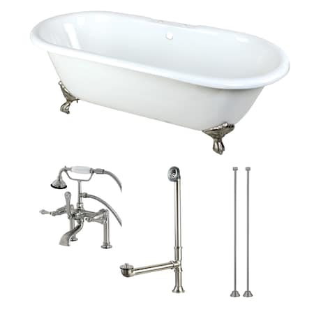 Kingston Brass KCT7D663013C8 66" Cast Iron Clawfoot Tub, 66" L, 30" W, White/Brushed Nickel, Cast Iron/Brass KCT7D663013C8