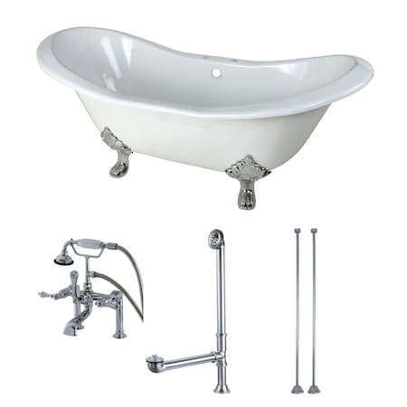 Kingston Brass KCT7D7231C1 72" Cast Iron Clawfoot Tub w, 72.0625" L, 30.875" W, White/Polished Chrome, Center KCT7D7231C1