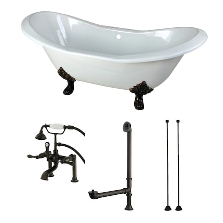 Kingston Brass KCT7D7231C5 72" Cast Iron Clawfoot Tub w, 72.0625" L, 30.875" W, White/Oil Rubbed Bronze, Center KCT7D7231C5