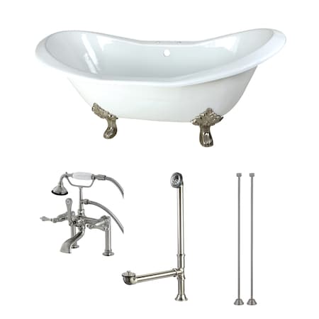 Kingston Brass KCT7D7231C8 72" Cast Iron Clawfoot Tub w, 72.0625" L, 30.875" W, White/Brushed Nickel, Center KCT7D7231C8