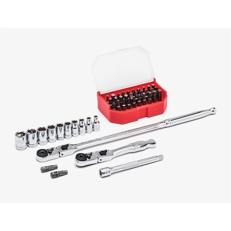 Gearwrench 1/4" Drive 72 Geared Teeth Slim Slim Head Ratchet Set, 45 pcs., Full Polish Chrome 81032