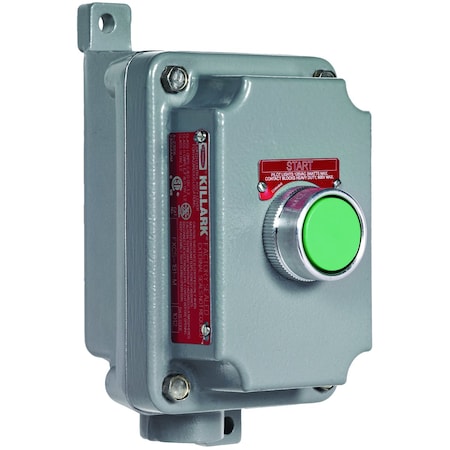 Hubbell Killark PB Statn, Sgl, Assy Mom, Gn, 1No/1Nc, 1/2" DE FXCS-1B1-M