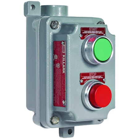 Hubbell Killark PB Sta, Dbl, Assy Mom, G/R, 2No/2Nc, 1/2" DE FXCS-1B4-M