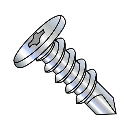 Zoro Select Self-Drilling Screw, 1/4"-14 x 4 in, Zinc Plated Steel Pan Head Phillips Drive, 400 PK 1464KPC