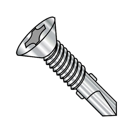 Zoro Select Self-Drilling Screw, #12-24 x 2-1/2 in, Plain 410 Stainless Steel Flat Head Phillips Drive, 500 PK 1240KPFM441W