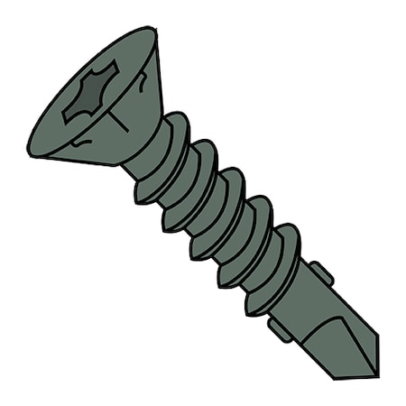 Zoro Select Self-Drilling Screw, #8-18 x 2-1/4 in, Green Ceramic Steel Flat Head Phillips Drive, 1000 PK 0836KPFRC
