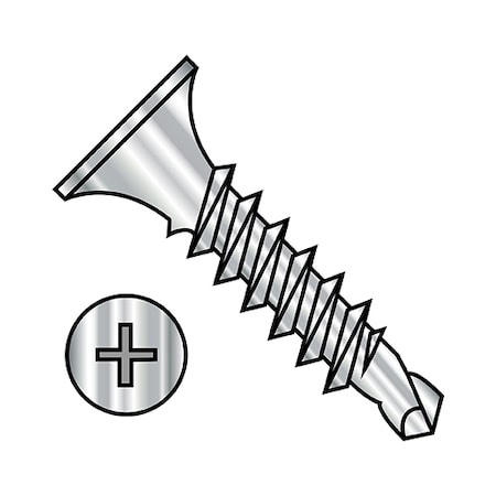 Zoro Select Drywall Screw, #6 x 1-1/4 in, Stainless Steel, Flat Head Phillips Drive, 4000 PK 0620KPG410
